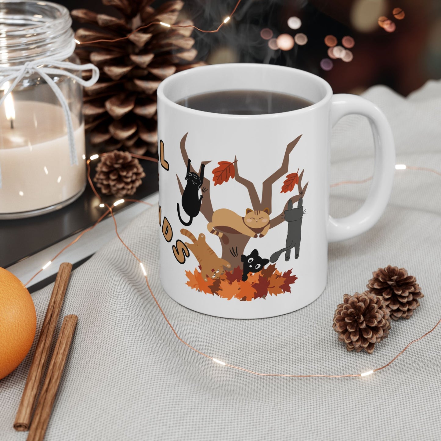Fall Friends, 11oz And 15oz, Ceramic Mug For Cat Lovers And Fall Decor Gifts