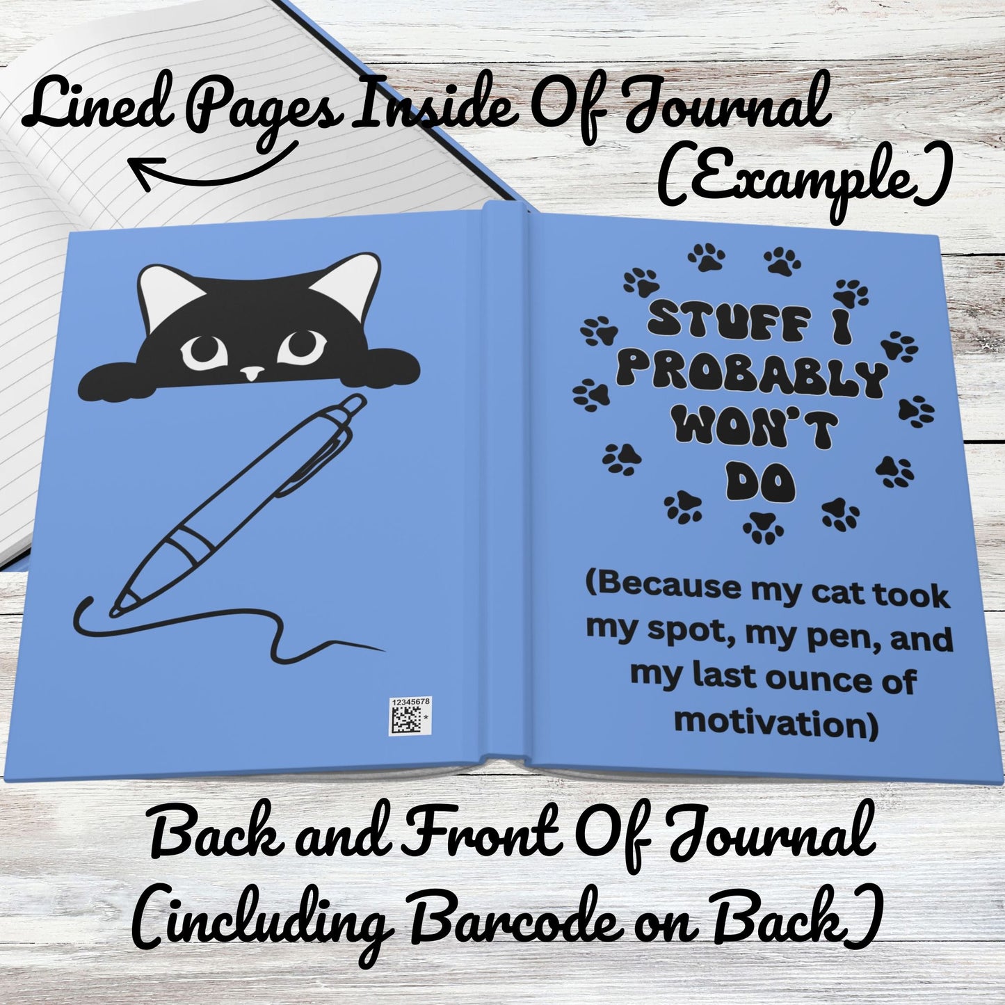 #1- Funny, Sarcastic Cat Design Hardcover (Sage Green) Journal For Cat Lovers