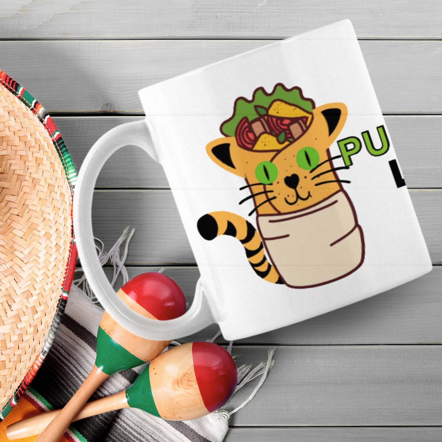 Funny 11oz, Ceramic Mug For Cat and Burrito Lovers