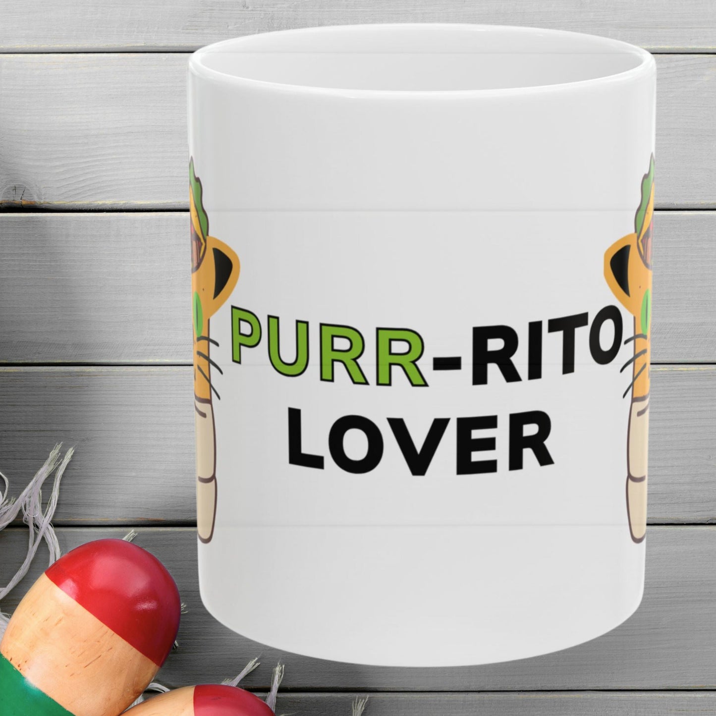 Funny 11oz, Ceramic Mug For Cat and Burrito Lovers