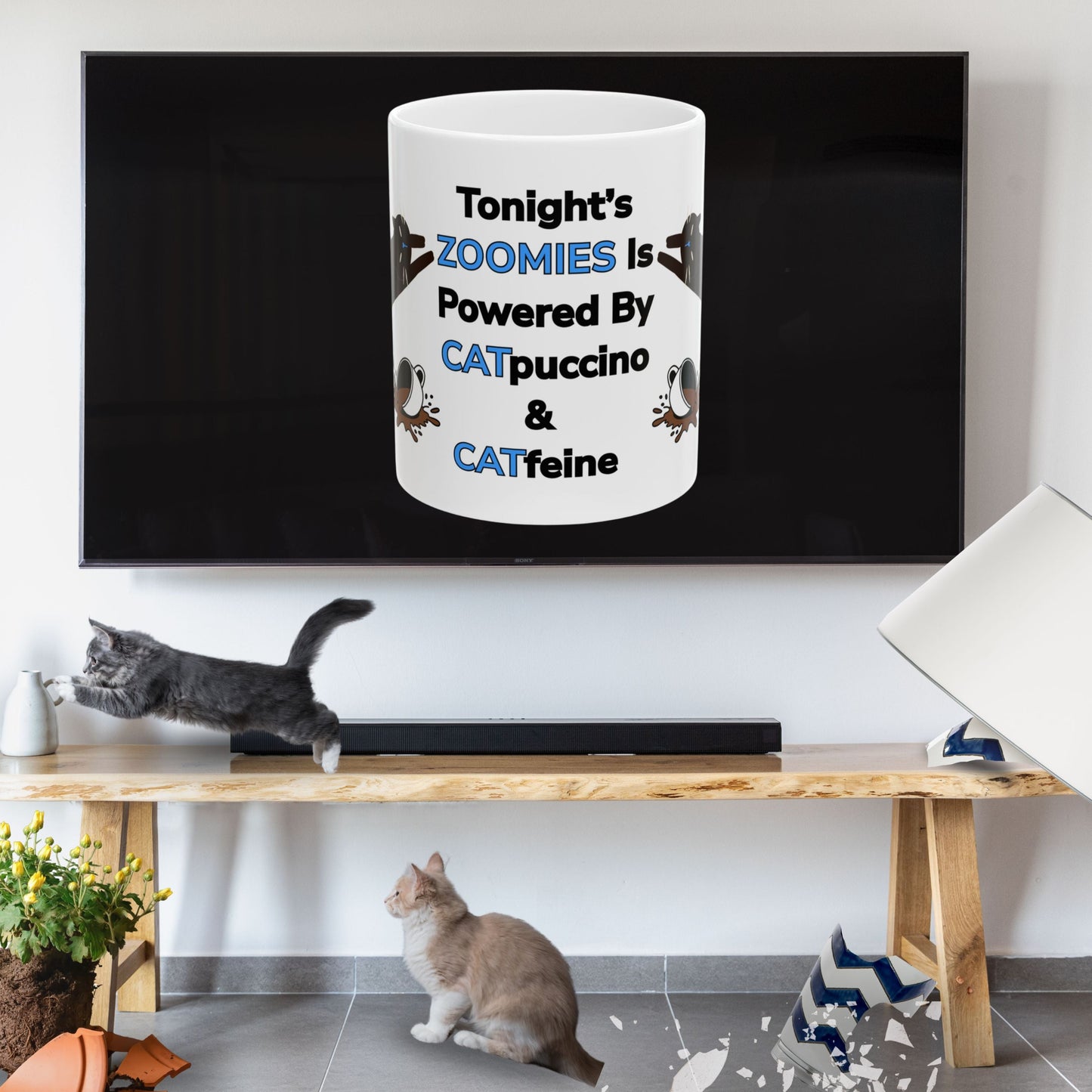 Funny Cat With Zoomies, 11 OZ Mug For Cat And Coffee Lovers