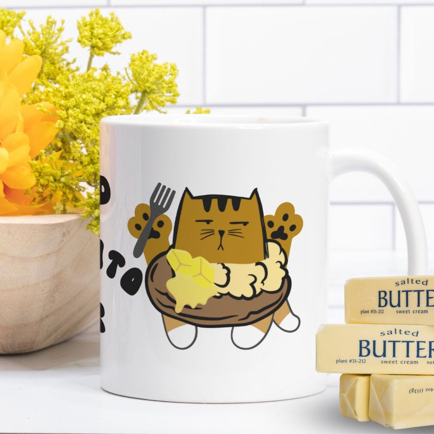 Funny, 11oz Ceramic Mug For Cat And Baked Potato Lovers