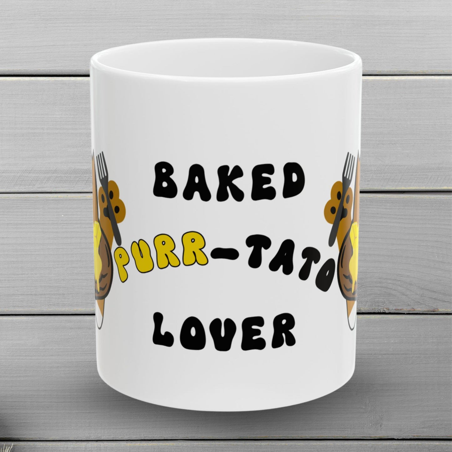 Funny, 11oz Ceramic Mug For Cat And Baked Potato Lovers