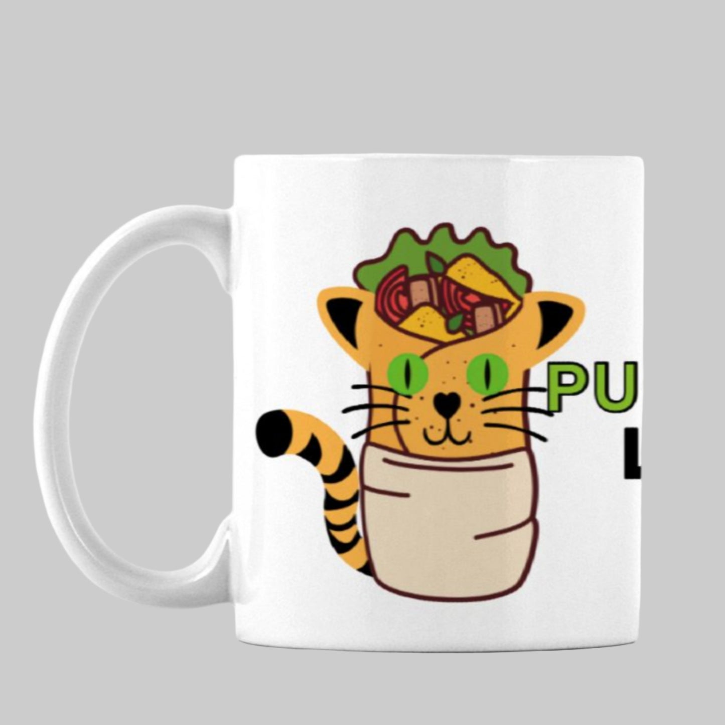 Funny 11oz, Ceramic Mug For Cat and Burrito Lovers