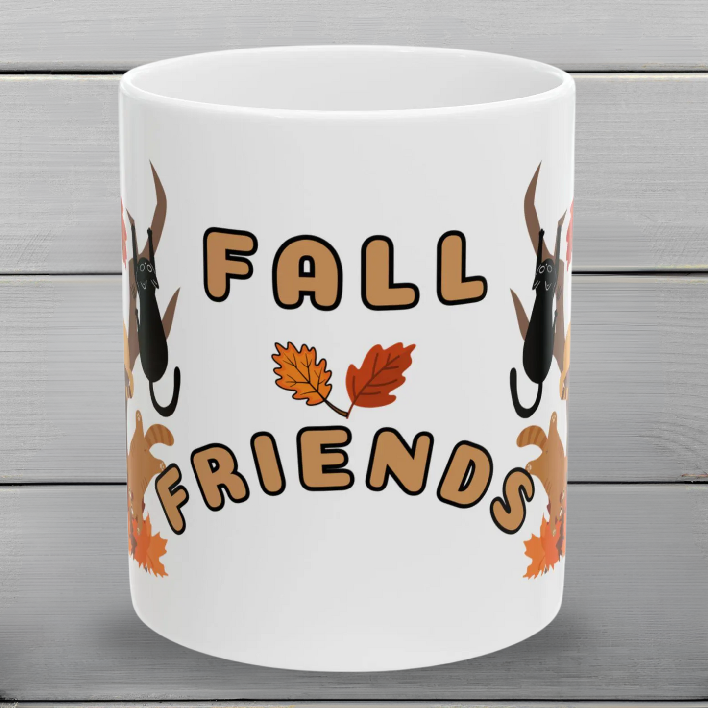 Fall Friends, 11oz And 15oz, Ceramic Mug For Cat Lovers And Fall Decor Gifts