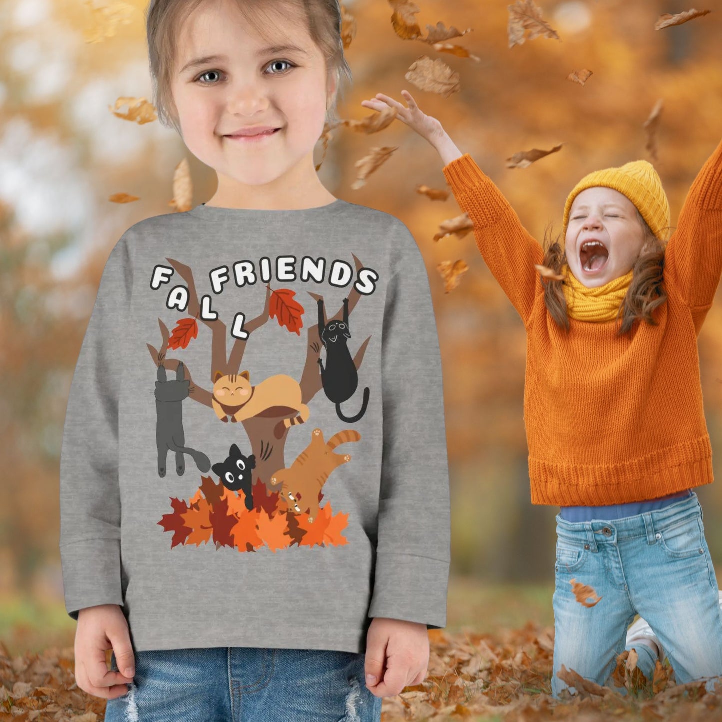 Fall Friends-Funny Toddler Long-Sleeve T-shirt For Cat Lovers And Friends
