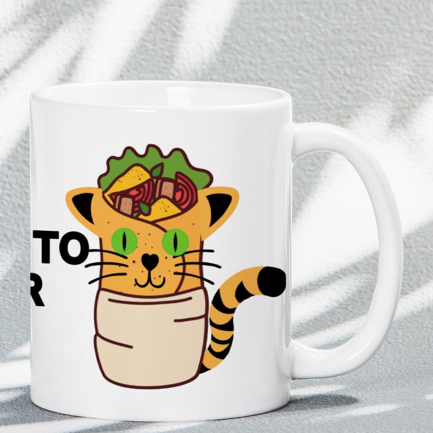 Funny 11oz, Ceramic Mug For Cat and Burrito Lovers